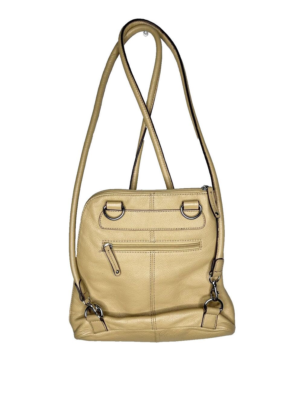 Clarks Leather Shoulder Bag Womens Convertible Purse Striped Lining Tan Pebbled